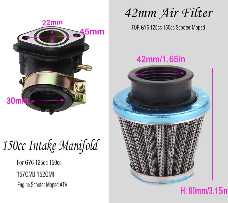 TOPEMAI 150cc Carburetor for GY6 4 Stroke Engines Electric Choke Motorcycle Scooter 152QMJ 157QMI with Intake Manifold - Image 5